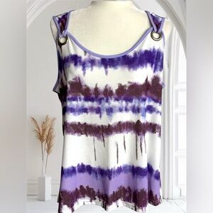 *NEW* Women's Sleeveless Casual Tie Dye Stripe V-Neck Tank Top w Grommet Detail
